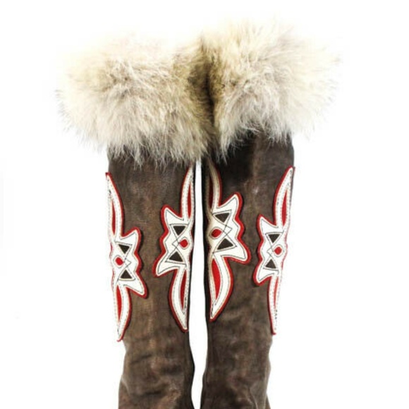 Miss Trish of Capri Brown Rare Fur Knee High Boots - Picture 3 of 7